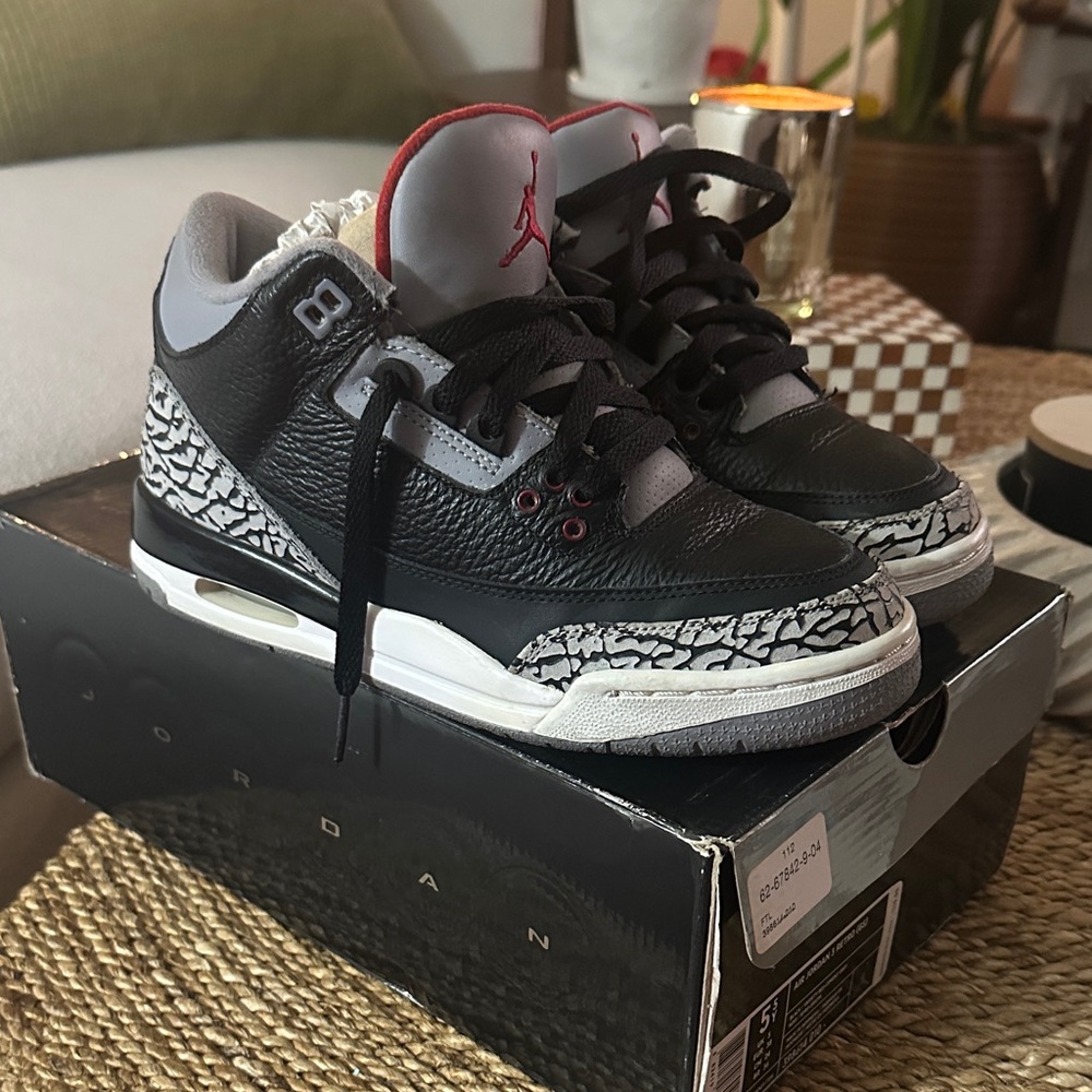 Jordan Kids Black Grey Elephant Print Sneakers with Red Accents